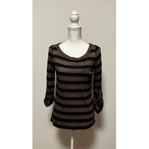 Splendid Striped Black & Gray 3/4 Sleeve Blouse, Size Large, Pocket, NWT - Picture 1 of 9